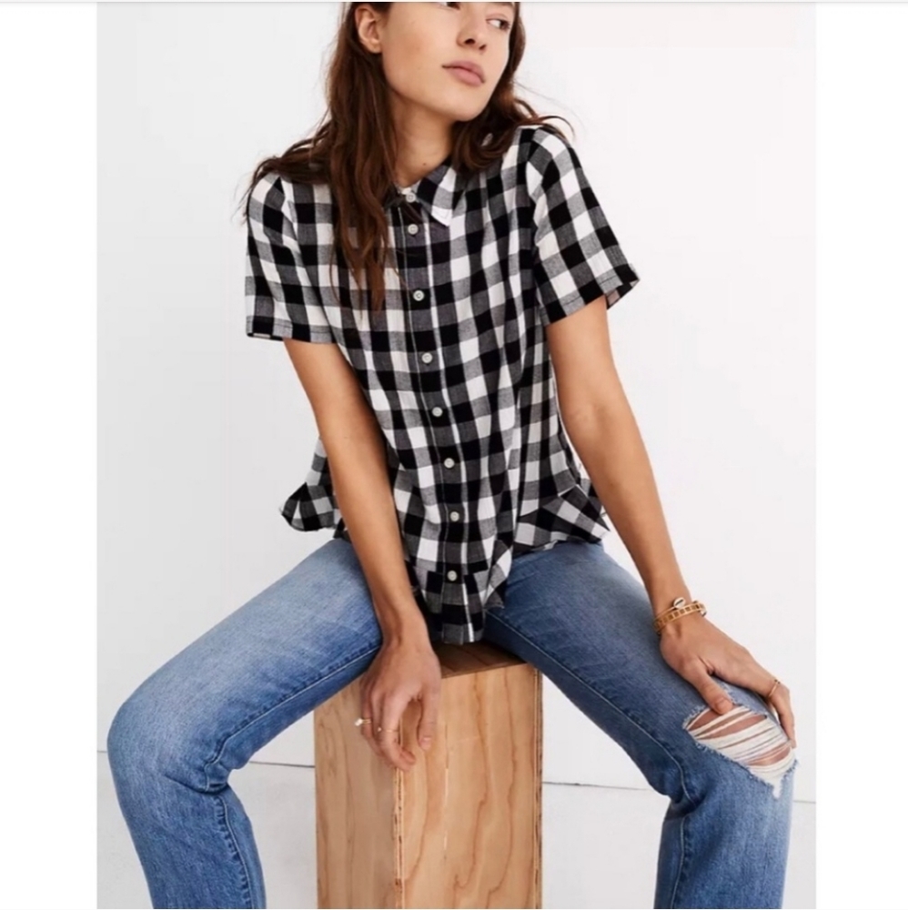 Madewell gingham peplum button down shirt - M